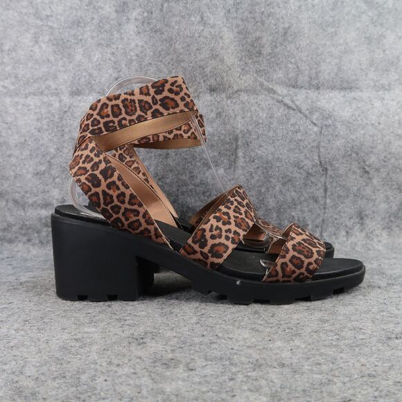 Steve Madden Shoes Womens 9 Sandals Fashion Leopard Ankle Strap Stretch Haidar - Picture 2 of 12